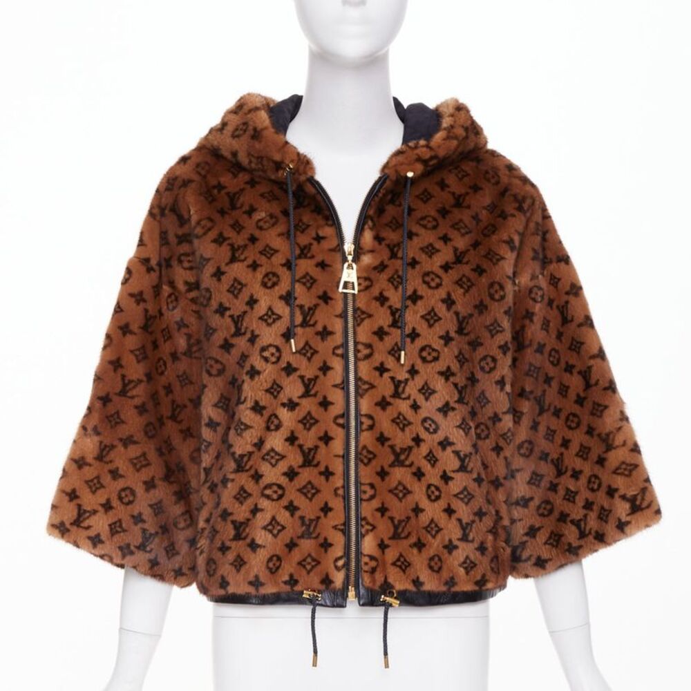 Louis Vuitton Monogram Mink Fur drawstring zip jacket